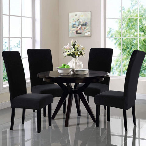 Velvet Stretch Removable Dining Chair Cover Covers Home Seat Slipcover (Black)