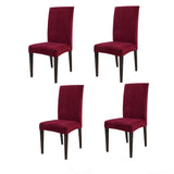 Velvet Stretch Removable Dining Chair Cover Covers Home Seat Slipcover (Wine Red)