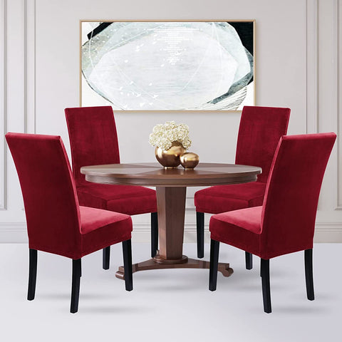 Velvet Stretch Removable Dining Chair Cover Covers Home Seat Slipcover (Wine Red)