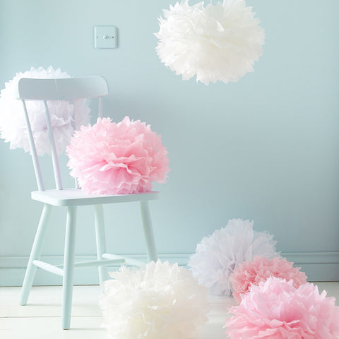 12 Tissue  Pompoms (Pink+ White+ Ivory)