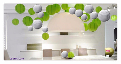 12/24 Mixed Paper Lanterns (Green + Silver)