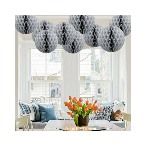 9 Grey Honeycomb Pompoms