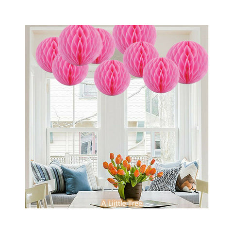 9 Pink Honeycomb Pompoms