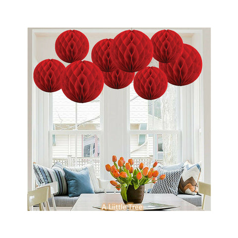 9 Red Honeycomb Pompoms