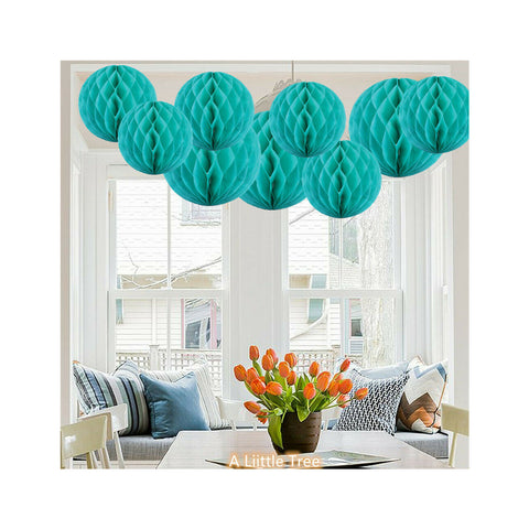 9 Turquoise Honeycomb Pompoms