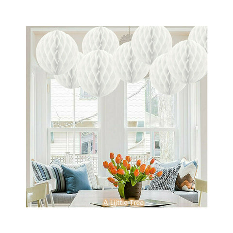 9 White Honeycomb Pompoms