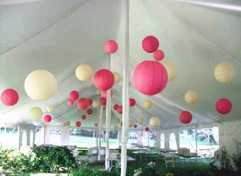 12/24 Mixed Paper Lanterns (Hot Pink + Ivory )