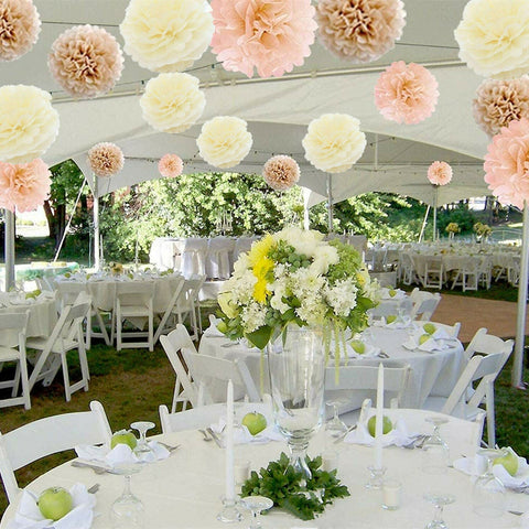 12 Tissue  Pompoms (Peach+ Light Brown+ Ivory)