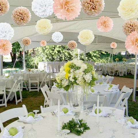 12 Tissue  Pompoms (Peach+ Light Brown+ Ivory+ White)