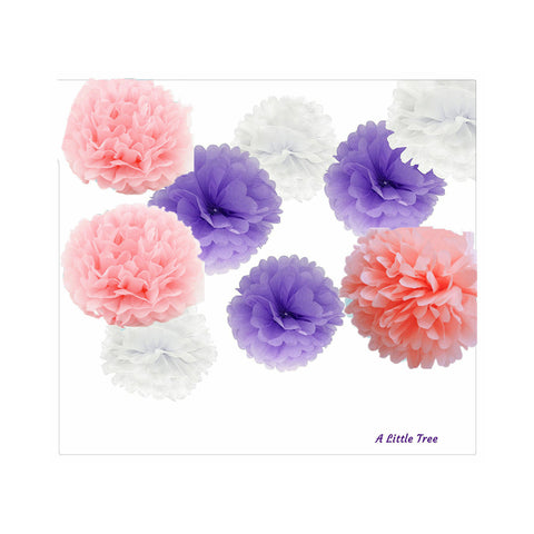 12 Tissue  Pompoms  (Pink+Lilac+White)