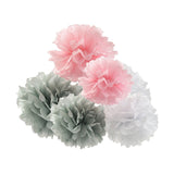 12 Tissue  Pompoms (Pink+ White+ Grey)