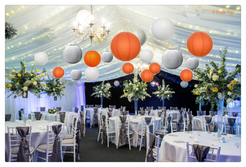12/24 Mixed Paper Lanterns (Orange +Grey +White)