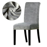 Velvet Stretch Removable Dining Chair Cover Covers Home Seat Slipcover (Light Grey)